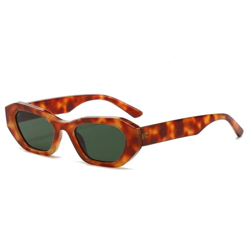 QGGNMGT Modische, unregelmäßige Katzenaugen-Sonnenbrille für Damen, UV400, Retro, Dunkelgrün, Herren, Trend-Punk-Farbverlauf (Bernstein-Dunkelgrün) von QGGNMGT