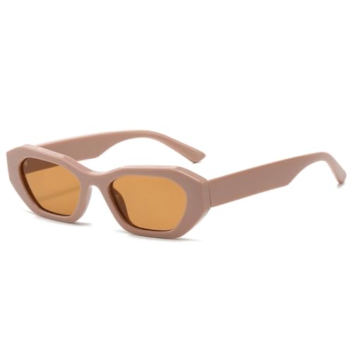 QGGNMGT Modische, unregelmäßige Katzenaugen-Sonnenbrille für Damen, UV400, Retro, dunkelgrün, für Herren, trendiger Punk-Farbverlauf (Pink Tea) von QGGNMGT