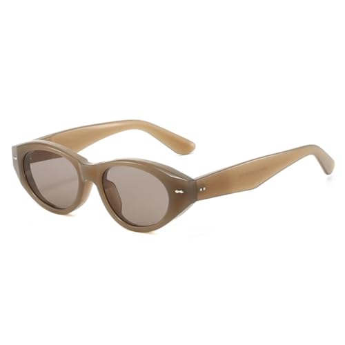 QGGNMGT Modische Cat Eye-Sonnenbrille für Damen, Retro-Nieten, Herren-Sonnenbrille, UV400 (Jelly Tea Light Tea) von QGGNMGT