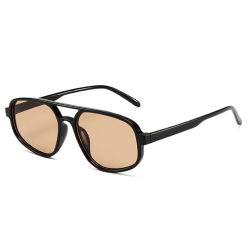 QGGNMGT Modische Cat-Eye-Sonnenbrille mit Doppelsteg, Retro, Leopardenmuster, Farbverlauf, UV400, für Herren, Trend (Schwarz, Helltee) von QGGNMGT