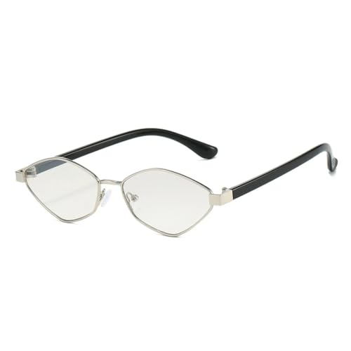 QGGNMGT Modische Cat-Eye-Sonnenbrille mit unregelmäßigem Polygon, Retro, klare Ozeanlinse, UV400, trendig, für Herren, klein (Silber, Hellgrau) von QGGNMGT