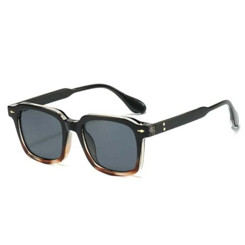 QGGNMGT Modische Damen-Sonnenbrille, Retro, Blau/Gelb, UV400, für Herren, Nieten, Farbverlauf (Schwarz, Bernstein, Grau) von QGGNMGT