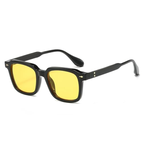 QGGNMGT Modische Damen-Sonnenbrille, Retro, Blau/Gelb, UV400, für Herren, Nieten, Farbverlauf (Schwarz/Gelb) von QGGNMGT