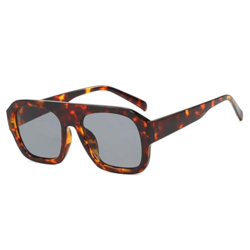 QGGNMGT Modische Damen-Sonnenbrille, UV400, Retro, Bonbonfarben, Farbverlauf, Herren, Punk (Leopardengrau) von QGGNMGT