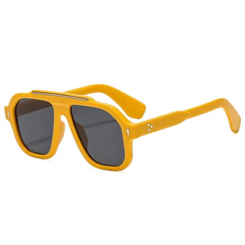 QGGNMGT Modische Damen-Sonnenbrille, UV400, Retro-Nieten, Herren, Farbverlauf, Trend, Blau, Gelb (Orange, Grau) von QGGNMGT