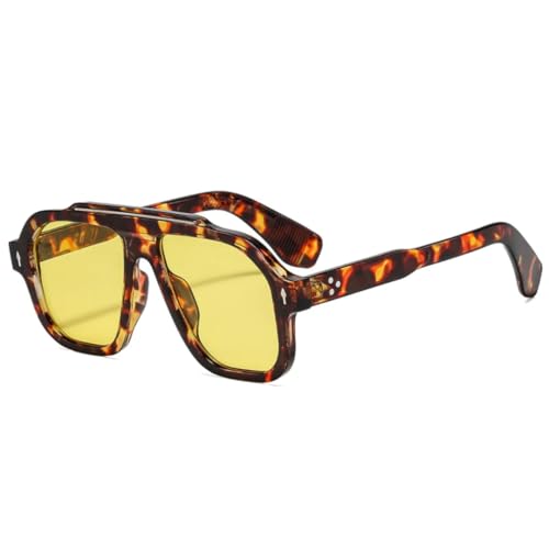 QGGNMGT Modische Damen-Sonnenbrille, UV400, Retro-Nieten, Herren, Farbverlauf, Trend, Blau/Gelb (Leopardengelb) von QGGNMGT