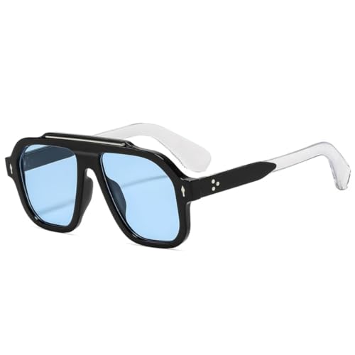 QGGNMGT Modische Damen-Sonnenbrille, UV400, Retro-Nieten, Herren, Farbverlauf, Trend, Blau/Gelb (Schwarz/Blau) von QGGNMGT