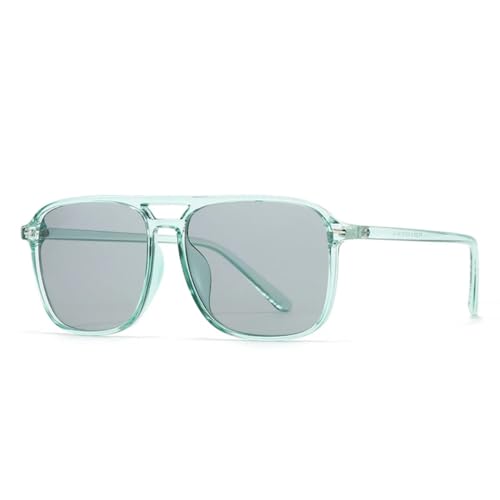 QGGNMGT Modische Damen-Sonnenbrille mit Doppelsteg, UV400, Retro-Nieten, für Herren, Gelbgrün (Hellgrün-Grau) von QGGNMGT
