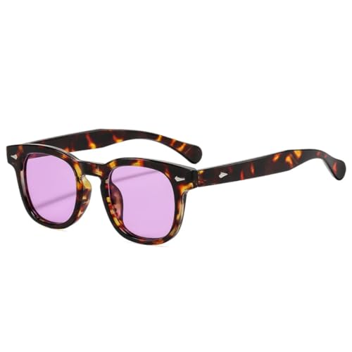 QGGNMGT Modische Damen-Sonnenbrille mit Nieten, Retro, Gelb/Blau, UV400, klares Brillengestell (Leoparden-Lila) von QGGNMGT