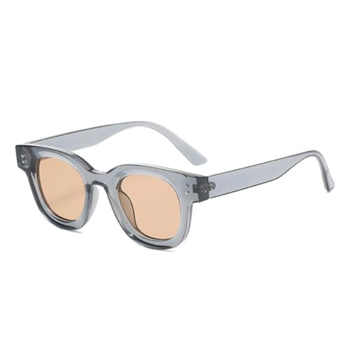 QGGNMGT Modische Damen-Sonnenbrille mit transparenten Ozeangläsern, Retro-Nieten-Dekoration, Herren-Punk-Leoparden-Sonnenbrille, UV400 (Grau-Champagner) von QGGNMGT