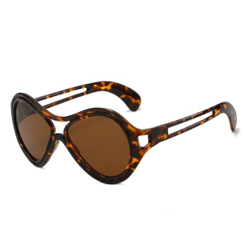 QGGNMGT Modische Doppelstege Herren Sonnenbrille Retro Farbverlauf Spiegel Shades UV400 Damen Trending Unique Hollow (Leopardentee) von QGGNMGT