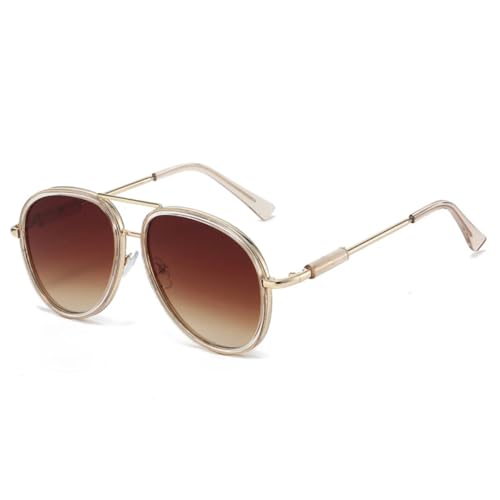 QGGNMGT Modische Doppelstege Herren Sonnenbrillen Shades UV400 Vintage Gradient Mirror Damen Trendy (Champagnertee) von QGGNMGT