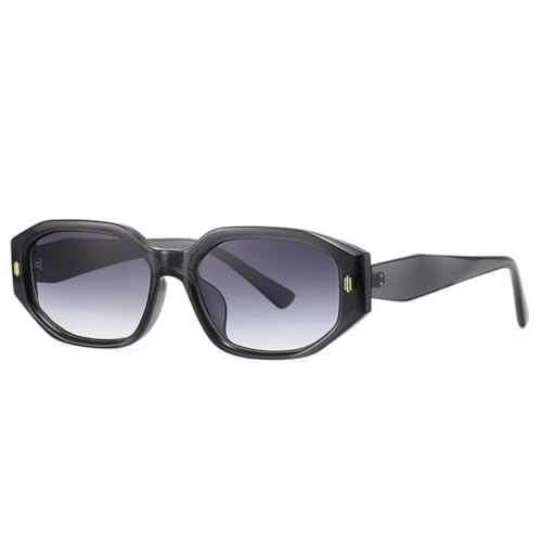 QGGNMGT Modische Polygon-Sonnenbrille für Damen, UV400, Retro-Nieten, Herren, Farbverlauf, Sonnenbrille (grau, grauer Farbverlauf) von QGGNMGT