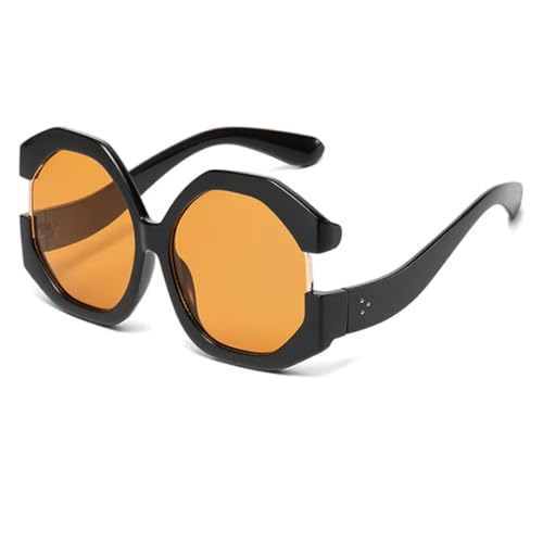 QGGNMGT Modische Polygon-Sonnenbrille für Damen, übergroß, Retro-Nieten, Herren, trendige Farbverlaufs-Sonnenbrille, UV400 (Schwarz-Gelb) von QGGNMGT