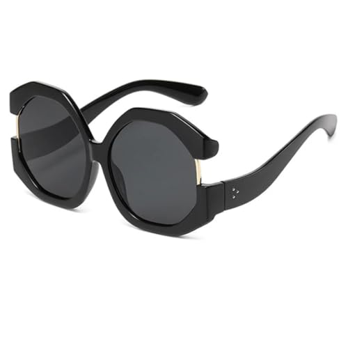 QGGNMGT Modische Polygon-Sonnenbrille für Damen, übergroß, Retro-Nieten, Herren, trendige Farbverlaufs-Sonnenbrille, UV400 (Schwarz-Schwarz) von QGGNMGT