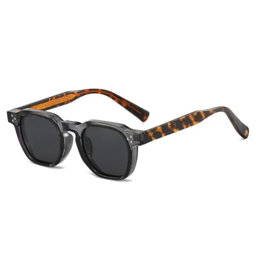 QGGNMGT Modische Sonnenbrille für Herren, UV400, Retro-Nieten, Damen, luxuriös, trendig, Dunkelgrün (Grau, Leopardengrau) von QGGNMGT