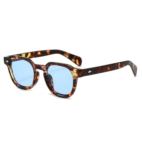 QGGNMGT Modische Sonnenbrille in Bonbonfarben für Damen, UV400, Retro-Trend, Nieten, Herren, Leopard (Leopardenblau) von QGGNMGT