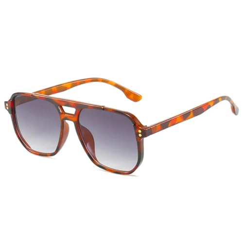 QGGNMGT Modische Sonnenbrille mit Doppelsteg, Retro-Nieten, Dekoration, UV400, Herren, Farbverlauf, Trend (Leopardengrau) von QGGNMGT