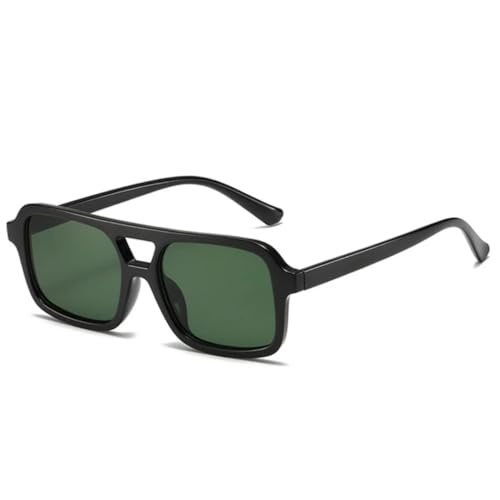 QGGNMGT Modische Sonnenbrille mit Doppelsteg für Damen, klares Ozean-Farbverlaufsglas, trendige Herren-Sonnenbrille, UV400 (Schwarz/Dunkelgrün) von QGGNMGT