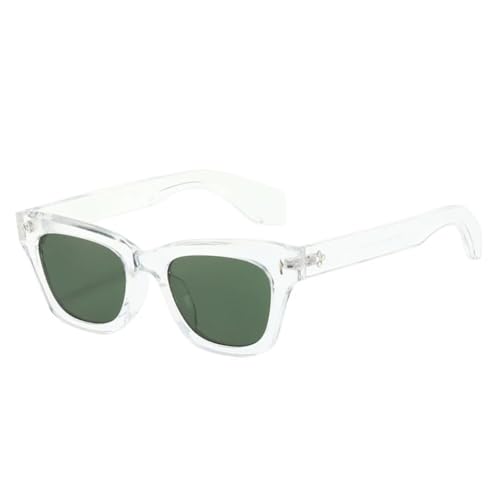 QGGNMGT Modische Sonnenbrille mit transparenten Ozeangläsern, UV400, für Damen, Katzenaugen-Sonnenbrille, Retro-Nieten-Dekoration, für Herren, Trending, Dunkelgrün (klares Dunkelgrün) von QGGNMGT