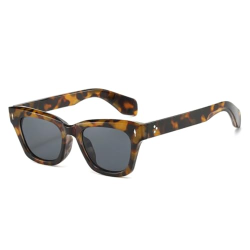 QGGNMGT Modische Sonnenbrille mit transparenten Ozeangläsern, UV400, für Damen, Katzenaugen-Sonnenbrille, Retro-Nieten-Dekoration, für Herren, Trendy Dunkelgrün (Leopardengrau) von QGGNMGT