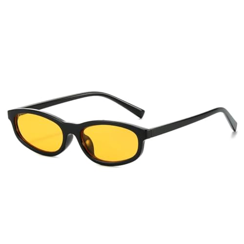 QGGNMGT Modische kleine Cat-Eye-Sonnenbrille für Damen, Retro, Gelb/Blau, UV400, für Herren, Trending (Schwarz/Gelb) von QGGNMGT