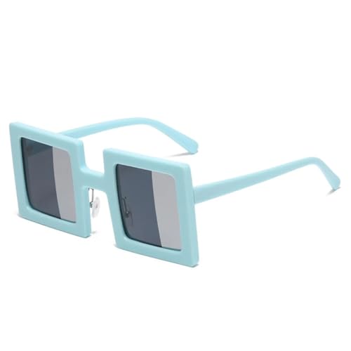 QGGNMGT Modische kleine einzigartige Damen-Sonnenbrille, Retro, zweifarbige Gläser, UV400, für Herren, trendig, für draußen (blau, grau, silber) von QGGNMGT