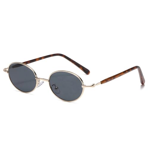 QGGNMGT Modische kleine ovale Sonnenbrille aus Metall für Damen, Retro, Punk, Herren, trendiger Rahmen mit klaren Gläsern, UV400 (Golden Leopard Grey) von QGGNMGT