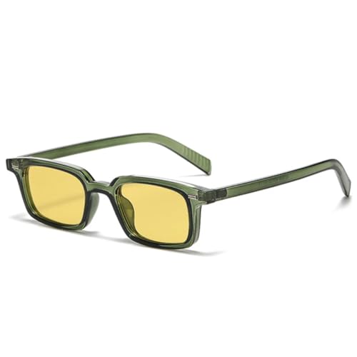 QGGNMGT Modische kleine rechteckige Sonnenbrille für Damen, Bonbonfarben, UV400, Retro-Nieten, Herren, Punk (grün/gelb) von QGGNMGT