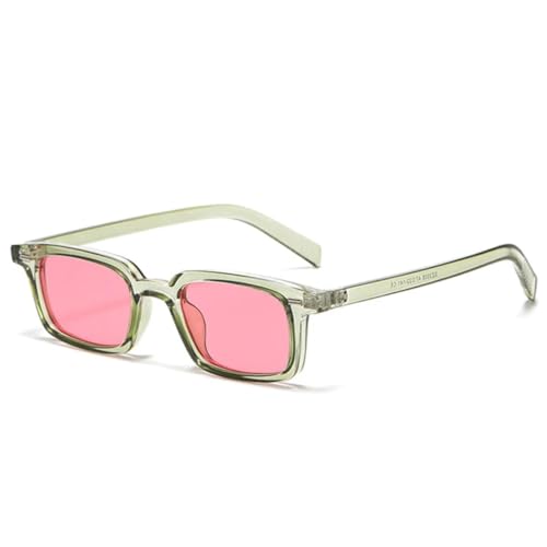 QGGNMGT Modische kleine rechteckige Sonnenbrille für Damen, Bonbonfarben, UV400, Retro-Nieten, Herren, Punk (grün/pink) von QGGNMGT