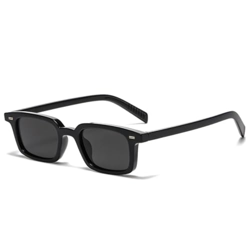 QGGNMGT Modische kleine rechteckige Sonnenbrille für Damen, Bonbonfarben, UV400, Retro-Nieten, Herren, Punk (schwarz-grau) von QGGNMGT