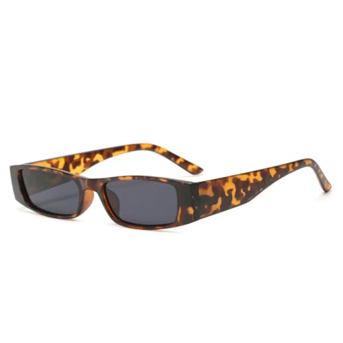 QGGNMGT Modische kleine rechteckige Sonnenbrille für Damen, Retro-Trend, Sonnenbrille für Herren, UV400 (Leopardengrau) von QGGNMGT