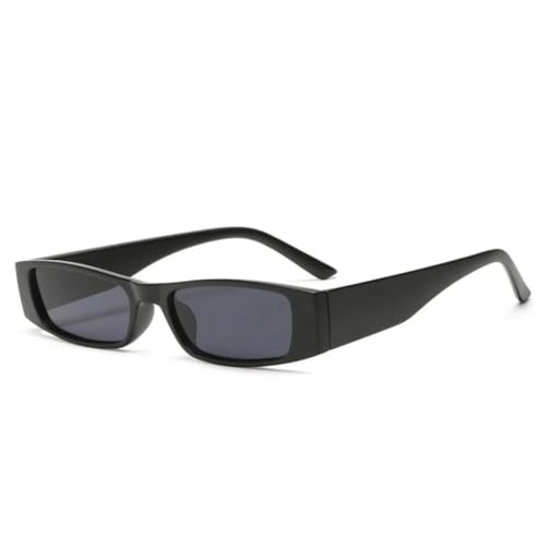 QGGNMGT Modische kleine rechteckige Sonnenbrille für Damen, Retro-Trend, Sonnenbrille für Herren, UV400 (mattschwarz-grau) von QGGNMGT