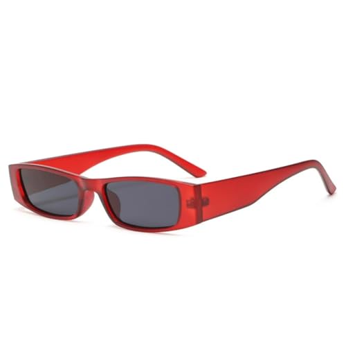 QGGNMGT Modische kleine rechteckige Sonnenbrille für Damen, Retro-Trend, Sonnenbrille für Herren, UV400 (rot-grau) von QGGNMGT