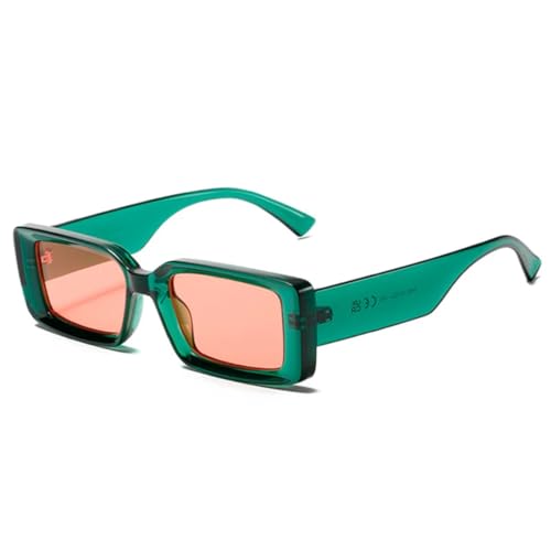QGGNMGT Modische kleine rechteckige Sonnenbrille in Gelee-Farbe, Damen, Retro, Rot, Grün, UV400, Herren, Trend (Grün-Rot) von QGGNMGT