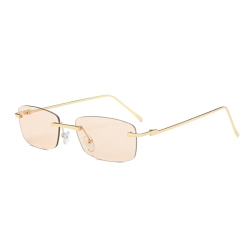 QGGNMGT Modische kleine rechteckige randlose Sonnenbrille für Damen, Vintage, klare Ozeanlinse, Brillen für Herren, Farbverlauf, UV400 (Champagner) von QGGNMGT