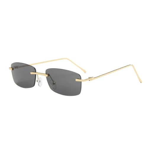 QGGNMGT Modische kleine rechteckige randlose Sonnenbrille für Damen, Vintage, klare Ozeanlinse, Brillen für Herren, Farbverlauf, UV400 (grau) von QGGNMGT