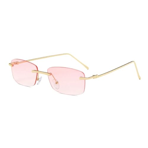 QGGNMGT Modische kleine rechteckige randlose Sonnenbrille für Damen, Vintage, klare Ozeanlinse, Brillen für Herren, Farbverlauf, UV400 (rosa Farbverlauf) von QGGNMGT