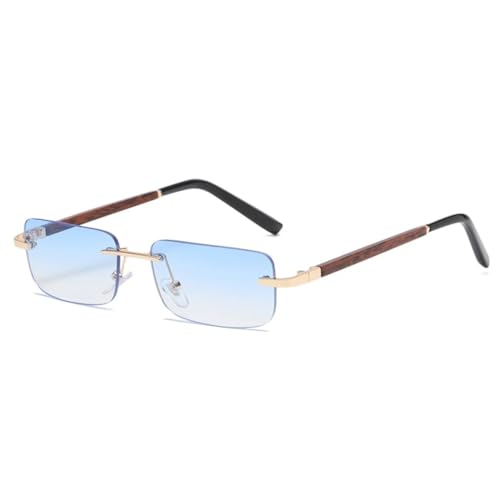 QGGNMGT Modische kleine rechteckige randlose Sonnenbrille mit Farbverlauf, Damen, Vintage-Brille, Herren, UV400 (blauer Farbverlauf) von QGGNMGT