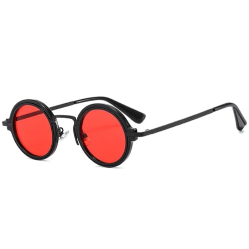 QGGNMGT Modische kleine runde Herren-Sonnenbrille im Punk-Stil, Retro, klare Farbverlaufstöne, UV400, Damen, Trend (schwarz rot) von QGGNMGT