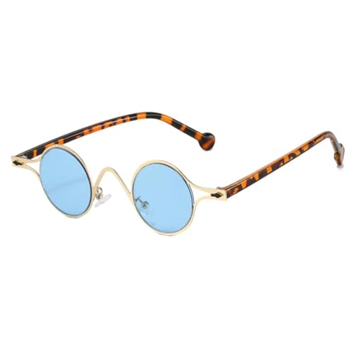 QGGNMGT Modische kleine runde Metall-Sonnenbrille für Herren, Retro-Trend, Nieten, Punk-Farbverlauf, UV400, Damen, Farbverlauf (Leopardenblau) von QGGNMGT