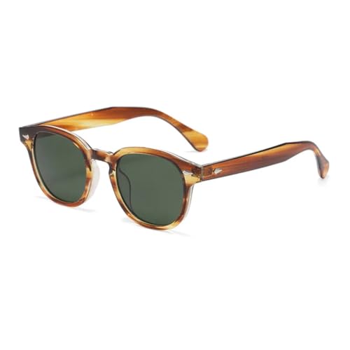 QGGNMGT Modische ovale Sonnenbrille für Damen, Retro, Nieten, Dekoration, UV400, trendige Herren-Sonnenbrille, klare Ozeanlinse (dunkelgrün gestreift) von QGGNMGT