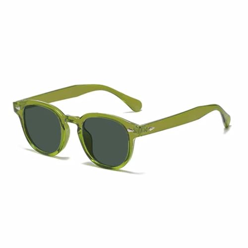 QGGNMGT Modische ovale Sonnenbrille für Damen, Retro, Nieten, Dekoration, UV400, trendige Herren-Sonnenbrille, klare Ozeanlinse (grün grün) von QGGNMGT