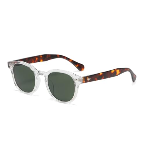 QGGNMGT Modische ovale Sonnenbrille für Damen, Retro, Nieten, Dekoration, UV400, trendige Herren-Sonnenbrille, klare Ozeanlinse (klar, dunkelgrün) von QGGNMGT