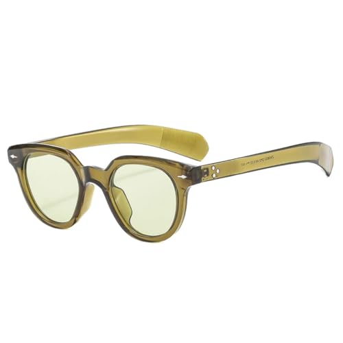 QGGNMGT Modische ovale Sonnenbrille für Damen, Retro-Nieten, für Herren, trendiger Farbverlauf, UV400, Gelb/Blau (Olivgrün/Grün) von QGGNMGT