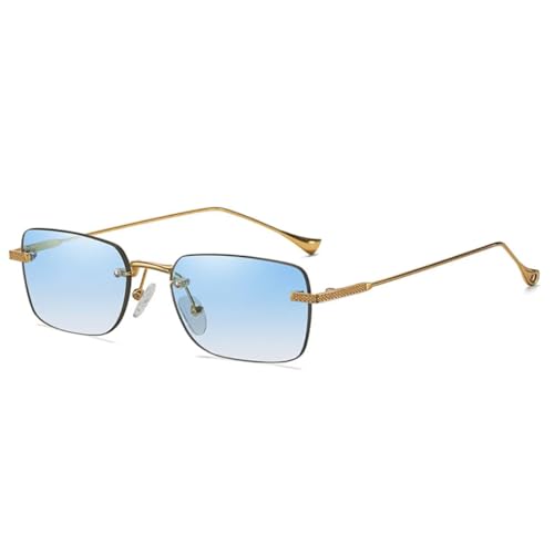 QGGNMGT Modische randlose kleine rechteckige Sonnenbrille für Damen, Retro, klarer Farbverlauf, Brillen für Herren, UV400 (blauer Farbverlauf) von QGGNMGT
