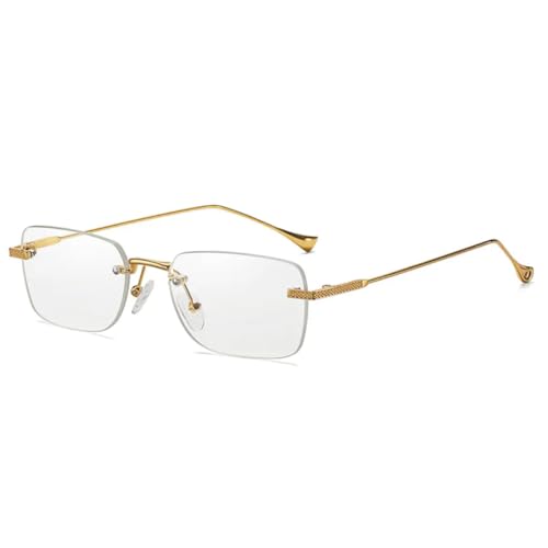 QGGNMGT Modische randlose kleine rechteckige Sonnenbrille für Damen, Retro, klarer Farbverlauf, Brillen für Herren, UV400 (klar) von QGGNMGT