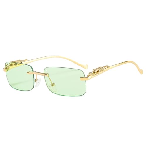 QGGNMGT Modische randlose rechteckige Sonnenbrille für Damen, Retro-Dekoration, klare Ozeanlinse, Brillen für Herren, UV400 (grün) von QGGNMGT