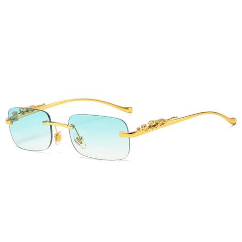 QGGNMGT Modische randlose rechteckige Sonnenbrille für Damen, Retro-Dekoration, klare Ozeanlinse, Brillen für Herren, UV400 (grüner Farbverlauf) von QGGNMGT