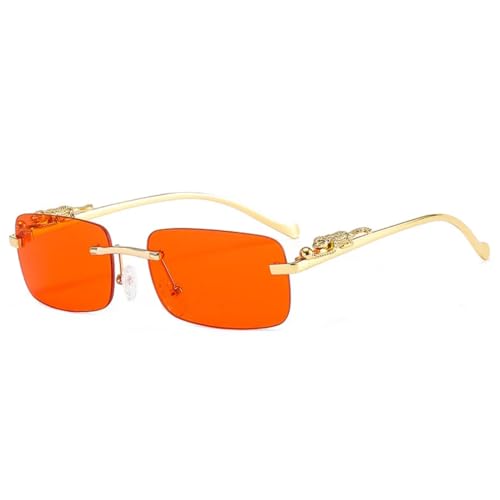 QGGNMGT Modische randlose rechteckige Sonnenbrille für Damen, Retro-Dekoration, klare Ozeanlinse, Brillen für Herren, UV400 (rot) von QGGNMGT